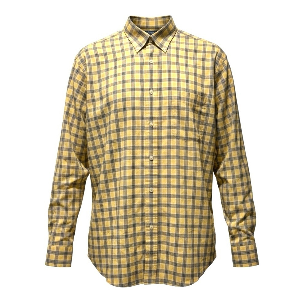 Roundtree & Yorke XL Yellow Blue Plaid Button-Down Shirt Cotton Blend